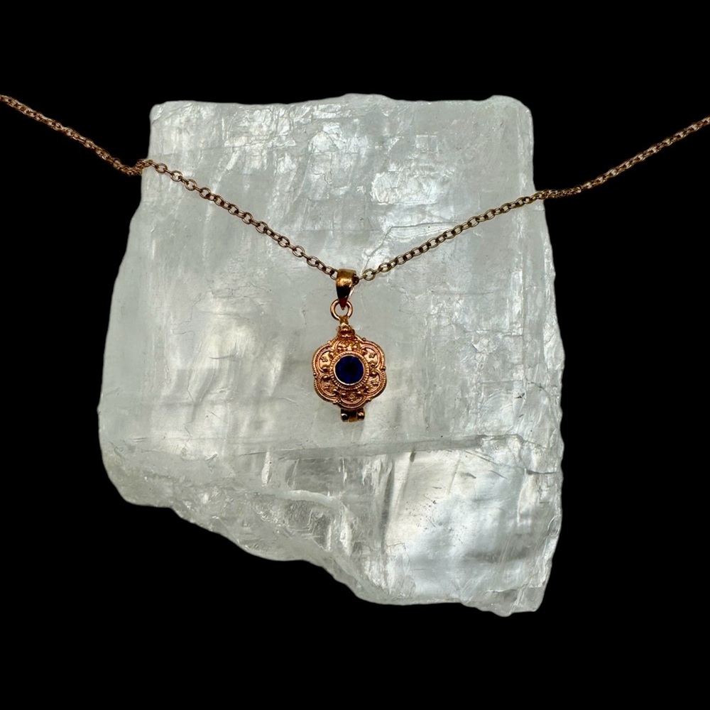 Solid Copper Poison Box Pendant With Faceted Amet… - image 2